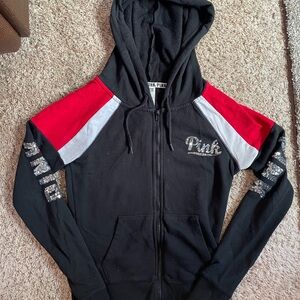 PINK Victoria's Secret Black and Red Sequin Zip Up Hoodie